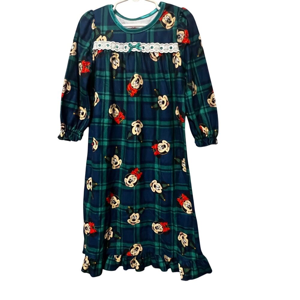 Disney Mickey Minnie Green Plaid Nightgown Size 4T Merry Christmas